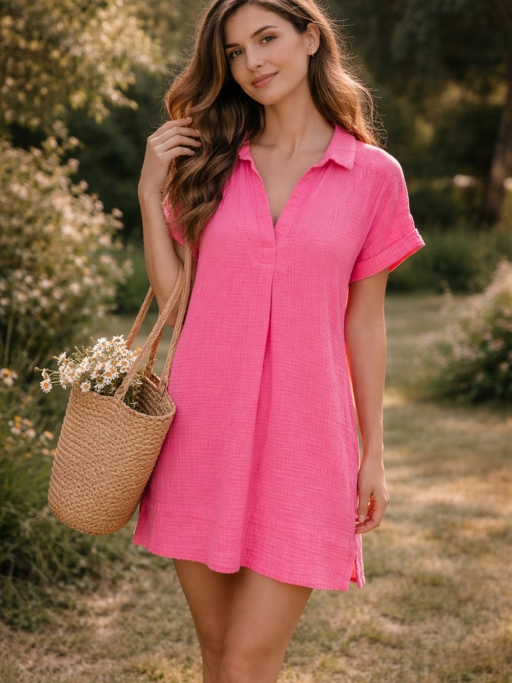 J.Crew Barbiecore Pink Cottagecore Feminine Cotton Double‎ Gauze Mini Dress S